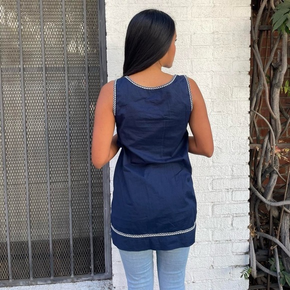 Gap navy blue and white embroidered bohemian tunic tank top sz xs - Picture 3 of 4